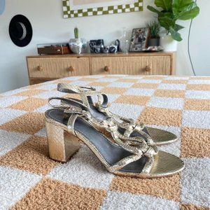 H&M GOLD GRECIAN STRAP HEEL PUMP SIZE 40